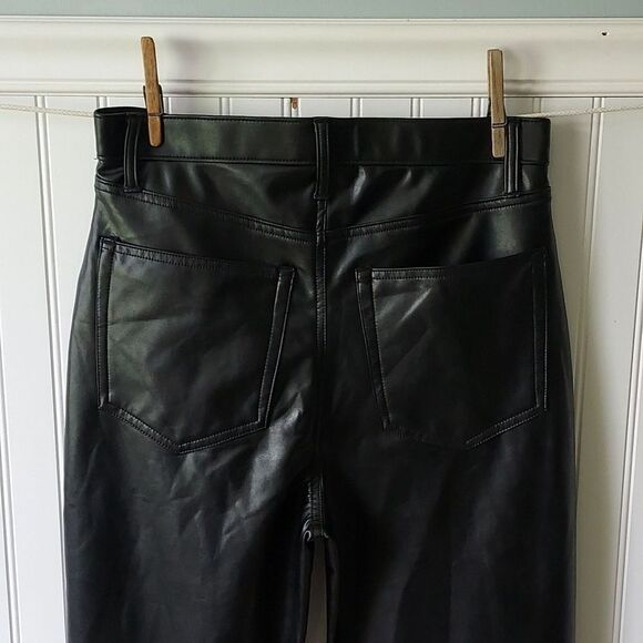 Abercrombie & Fitch Ankle Straight Ultra High Rise Vegan Leather Black Pants New - Picture 5 of 13